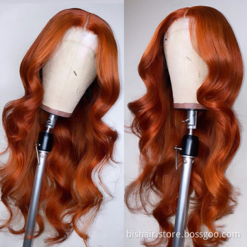 Body Wave Orange Lace Wig with Baby Hair Orange Ginger Colored Human Hair Wigs 4x4 Lace Free Part Pre Plucked Brazilian Wigs